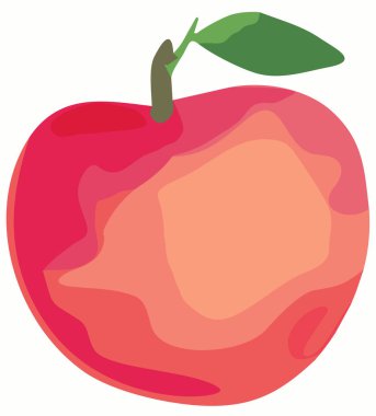 Beyaz arka planda yeşil yapraklı kırmızı elmanın soyut çizimi