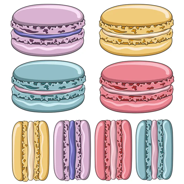 Conjunto de biscoitos macaroons franceses coloridos . — Vetor de Stock