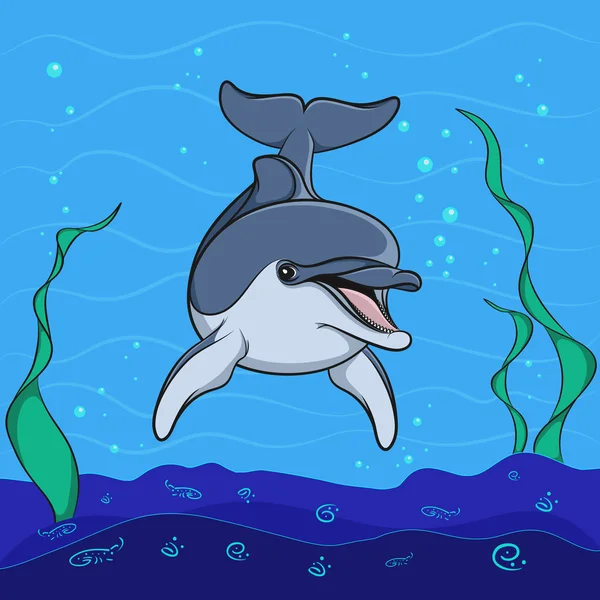 Fondo de delfines bajo el lecho marino. Ilustración vectorial — Vector de stock