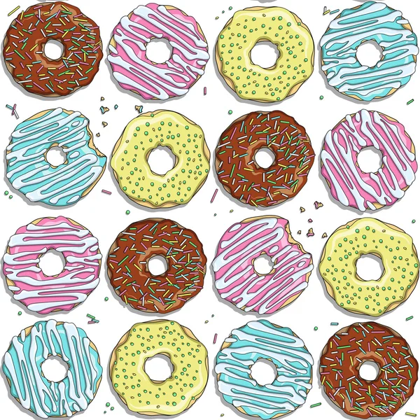Seamless vector pattern with color donuts — Stock Vector