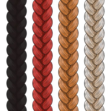 Vektör kümesi pigtails renkli. Dikişsiz desen