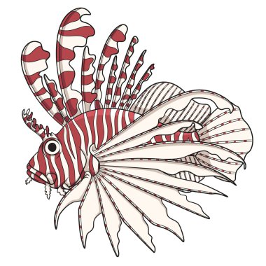 Renk görüntü lionfish. Vektör nesnelerini bir beyaz.
