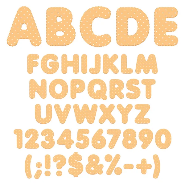 Alphabet Buchstaben Zahlen Und Zeichen Aus Gemeißelten Keksen Set Farbig — Stockvektor