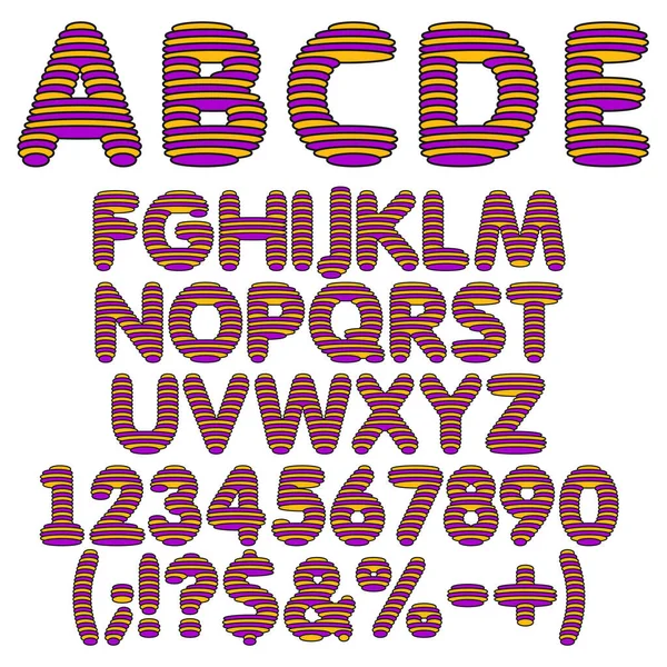 Yellow Purple Alphabet Letters Numbers Signs Layers Set Color Vector — Stock Vector