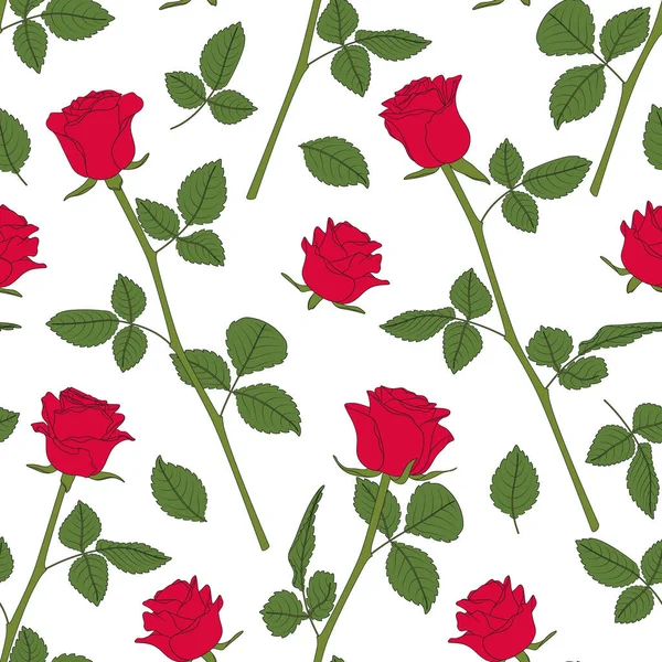 Padrão Sem Costura Com Rosas Vermelhas Vetor Colorido Fundo Floral —  Vetores de Stock