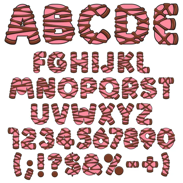 Alphabet Buchstaben Zahlen Und Zeichen Pinkfarbener Punschrulle Dammzucker Isolierte Vektorobjekte — Stockvektor