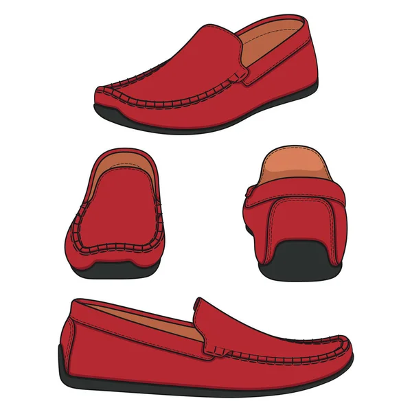 Set Ilustraciones Con Zapatos Mocasines Rojos Objetos Vectoriales Aislados Sobre — Vector de stock