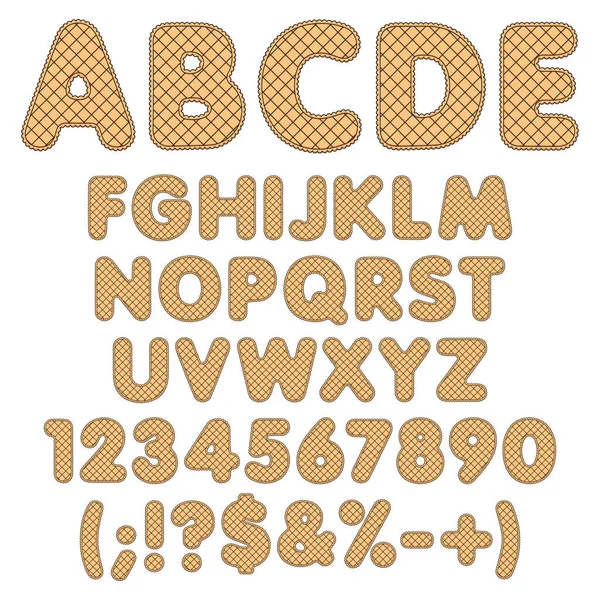 クッキー ワッフルから作られたアルファベット 白色の背景に色付きの分離ベクトルオブジェクトのセット — ストックベクタ