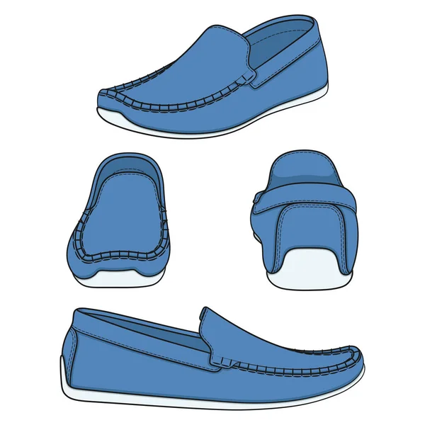 Set Illustrazioni Con Scarpe Mocassini Denim Blu Oggetti Vettoriali Isolati — Vettoriale Stock