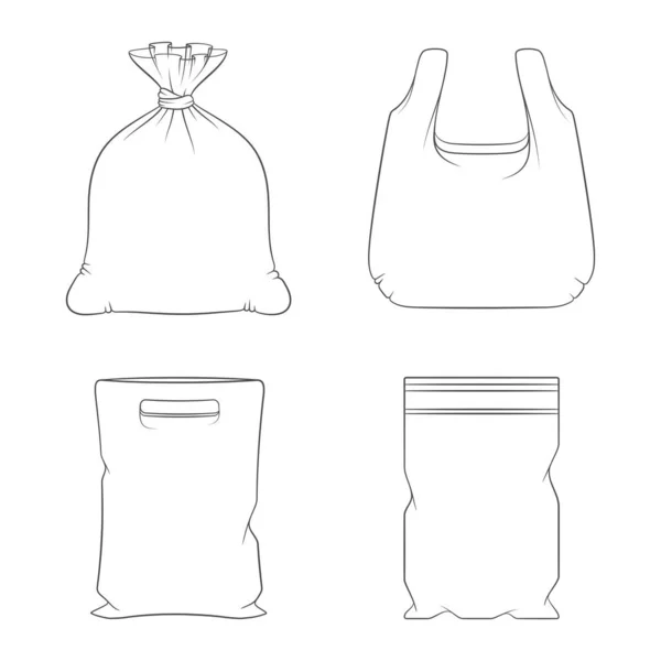 Set Black White Illustrations Plastic Packages Bags Isolated Vector Objects — Stock Vector