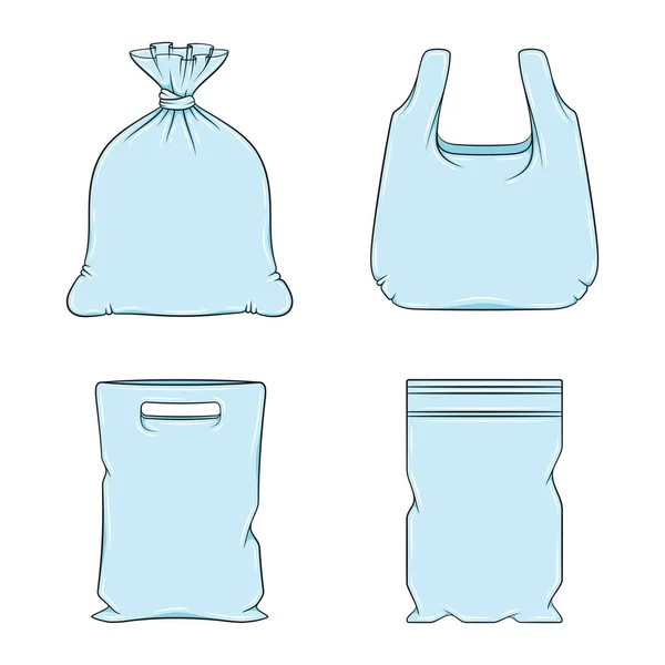 Conjunto Ilustraciones Color Con Paquetes Plástico Bolsas Objetos Vectoriales Aislados — Vector de stock