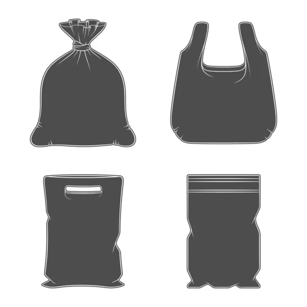 Ensemble Illustrations Noir Blanc Avec Emballages Plastique Sacs Objets Vectoriels — Image vectorielle