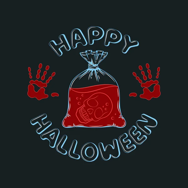 Vektorillustration Von Happy Halloween Mit Einem Totenkopf Einer Verpackung Vereinzelte — Stockvektor