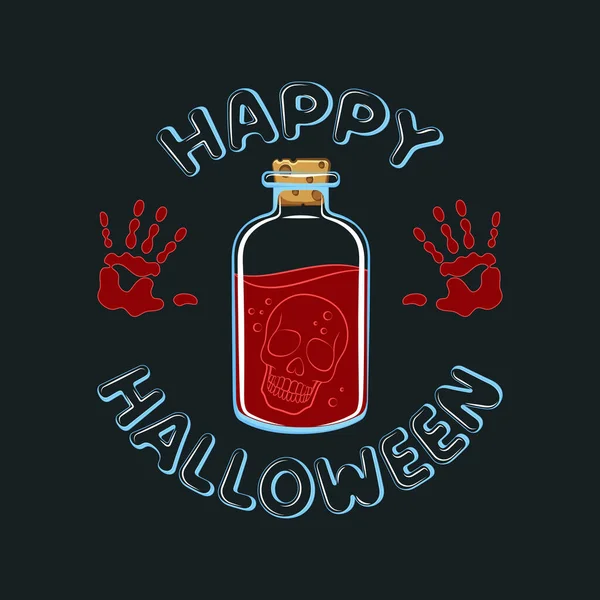 Illustrazione Vettoriale Happy Halloween Con Teschio Bottiglia Oggetti Isolati Sfondo — Vettoriale Stock