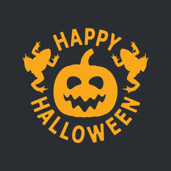 Orange Happy Halloween Emblème Avec Citrouille Crapauds Sur Fond Noir — Image vectorielle