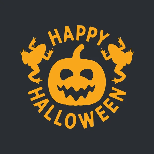 Orange Happy Halloween Emblem Mit Kürbis Und Kröten Auf Schwarzem — Stockvektor