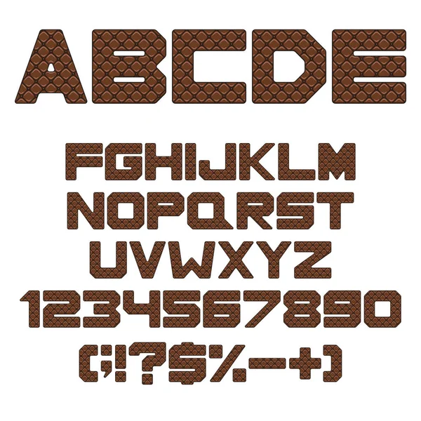 Alphabet Buchstaben Zahlen Und Zeichen Mit Braunem Lederbezug Farbig Isolierte — Stockvektor