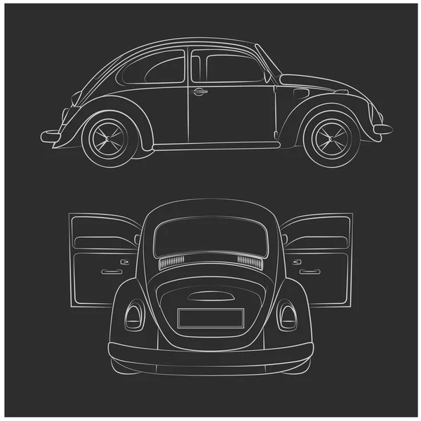 Set of black and white illustrations with retro car. — Stock Vector