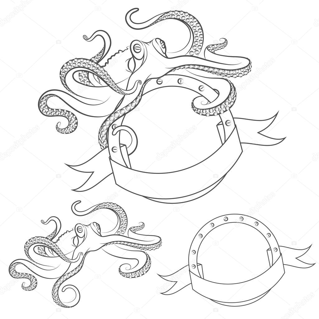 Set of vector images with octopus. Isolated objects on a white background.
