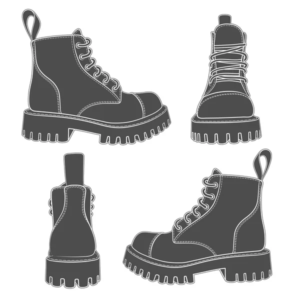 Vector set of drawings with boots. Isolated objects on a white background. — Stock Vector