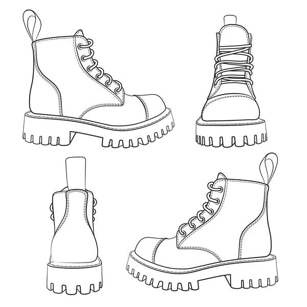 Vector set of drawings with boots. Isolated objects on a white background. — Stock Vector