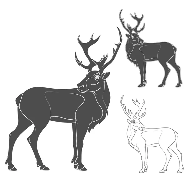 Illustrazione vettoriale in bianco e nero di un cervo. Oggetti isolati — Vettoriale Stock