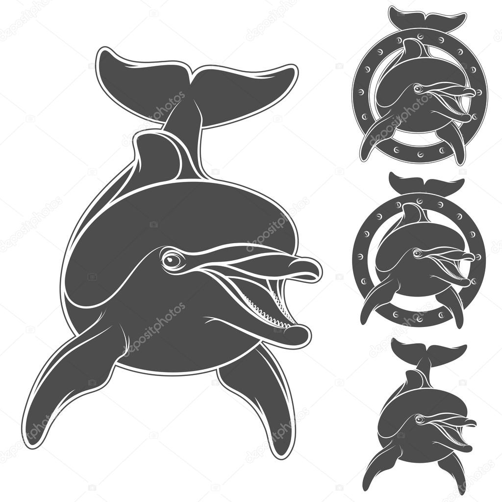 Set of emblem with the logo of a dolphin. Isolated objects on a white background