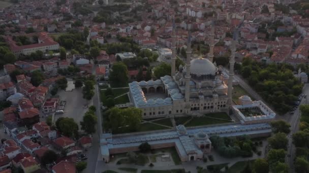 Рано Вранці Професійні Повітряні Кадри Селімійської Мечеті Edirne Індички — стокове відео