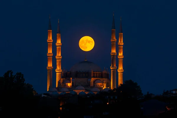Meczet Selimiye Wspaniałym Widokiem Pełni Księżyca Edirne Turcja — Zdjęcie stockowe