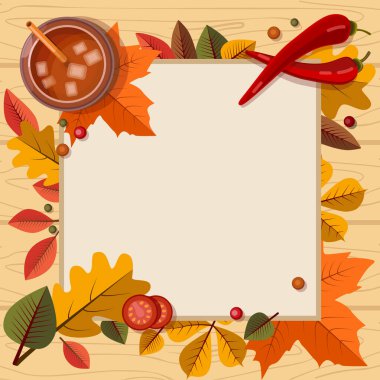 Yapraklı sonbahar kare çerçevesi. Metin için arka plan. Vektör illüstrasyonu.