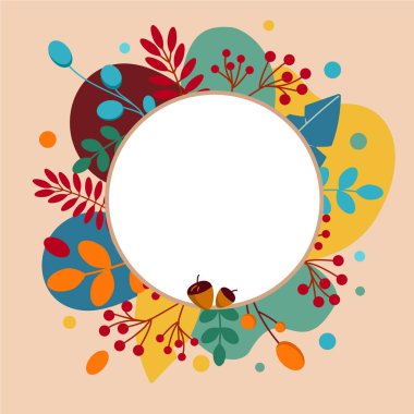 Colorful autumn frame with leaves. Round background for text. Vector illustration.