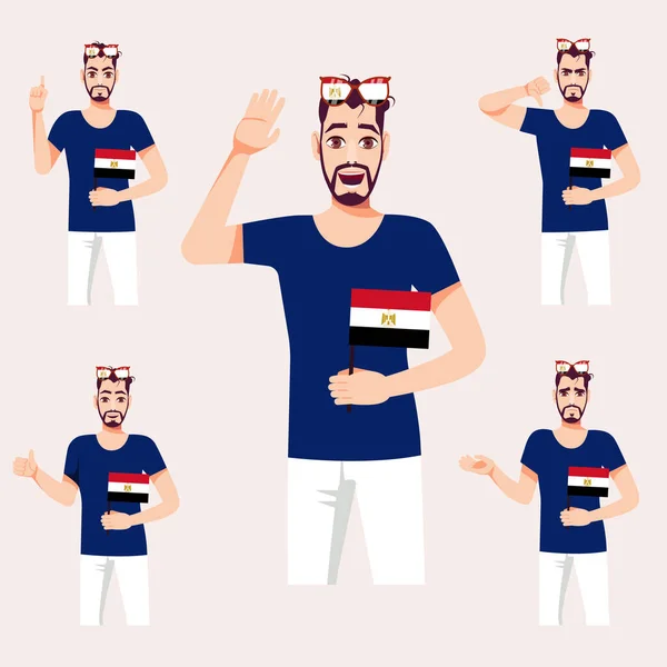Een Aantrekkelijke Man Met Egyptische Vlag Een Paar Fan Emoties — Stockvector
