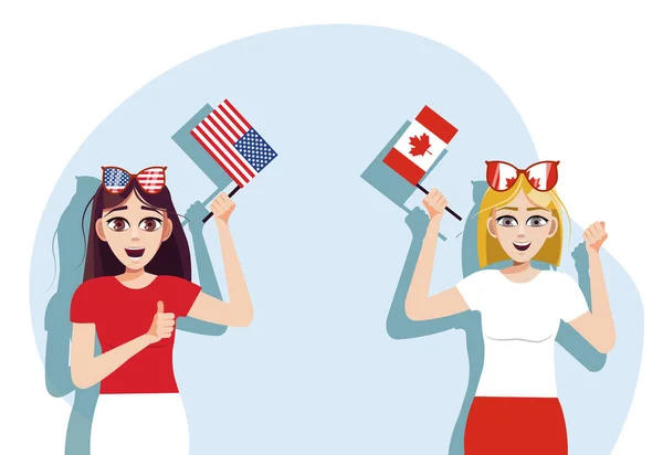Amerikaanse Canadese Vlaggen Achtergrond Voor Inscriptie Met Vlaggen Het Concept — Stockvector