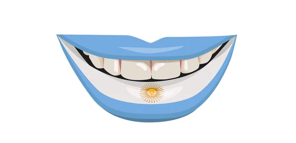 Argentinská Vlajka Rtech Ženský Úsměv Bílými Zuby Vektorová Ilustrace — Stockový vektor