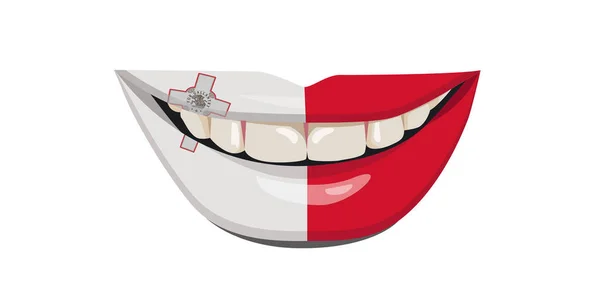 Maltská Vlajka Rtech Ženský Úsměv Bílými Zuby Vektorová Ilustrace — Stockový vektor