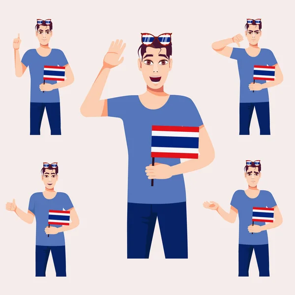 Een Aantrekkelijke Man Met Thaise Vlag Een Paar Fan Emoties — Stockvector