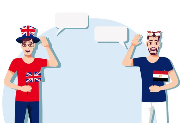 Hombres Con Banderas Británicas Egipcias Antecedentes Para Texto Comunicación Entre — Vector de stock