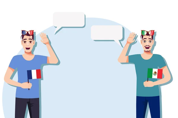 国際コミュニケーション スポーツ フランスとメキシコのビジネスの概念 フランスとメキシコの旗を持つ男性 ベクターイラスト — ストックベクタ