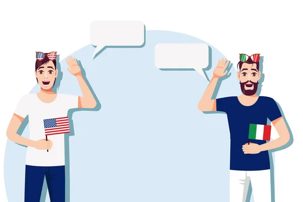 Män Med Amerikanska Och Italienska Flaggor Begreppet Internationell Kommunikation Utbildning — Stock vektor