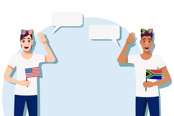 Männer Mit Amerikanischen Und Südafrikanischen Fahnen Hintergrund Des Textes Kommunikation — Stockvektor