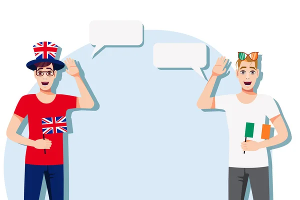 Pria Dengan Bendera Inggris Dan Irlandia Konsep Komunikasi Internasional Pendidikan - Stok Vektor