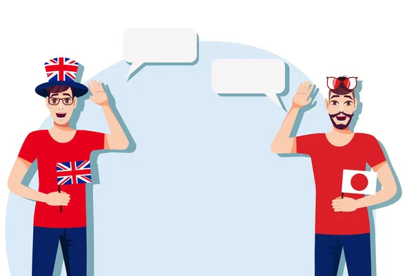 Homens Com Bandeiras Britânicas Japonesas Conceito Comunicação Internacional Educação Esportes — Vetor de Stock