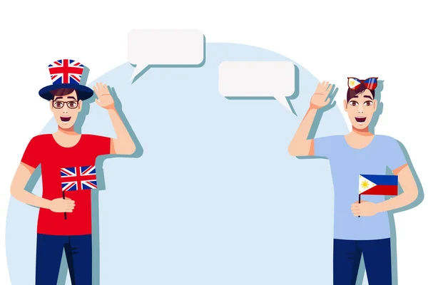 Mannen Met Britse Filippijnse Vlaggen Het Concept Van Internationale Communicatie — Stockvector