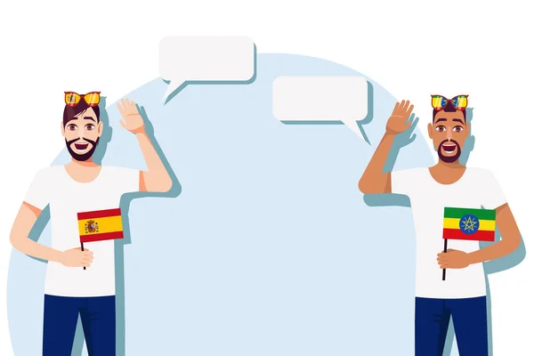 Άνδρες Ισπανικές Και Αιθιοπικές Σημαίες Ιστορικό Κειμένου Επικοινωνία Μεταξύ Ιθαγενών — Διανυσματικό Αρχείο