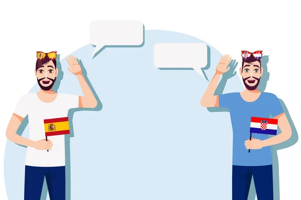 Hombres Con Banderas Españolas Croatas Concepto Comunicación Internacional Educación Deportes — Vector de stock