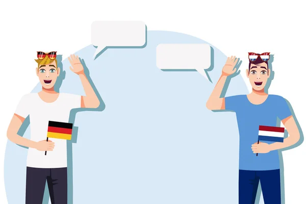 Män Med Tysk Och Holländsk Flagg Bakgrund Till Texten Kommunikation — Stock vektor
