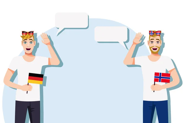 Mannen Met Duitse Noorse Vlaggen Achtergrond Voor Tekst Communicatie Tussen — Stockvector