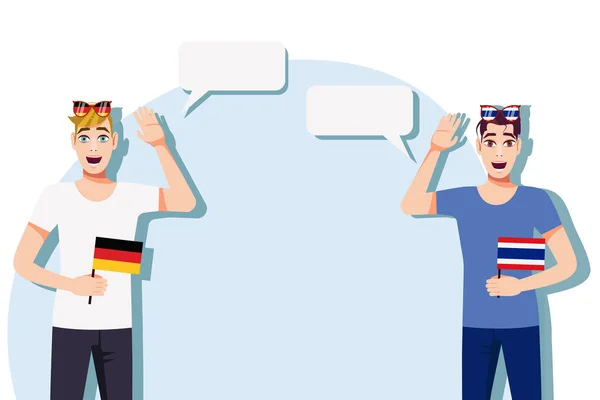Mannen Met Duitse Thaise Vlaggen Het Concept Van Internationale Communicatie — Stockvector