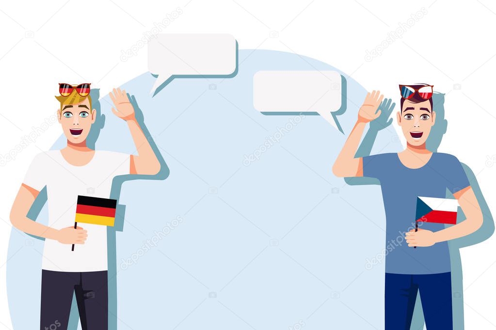 The concept of international communication, sports, education, business between Germany and Czech. Men with German and Czech flags. Vector illustration.