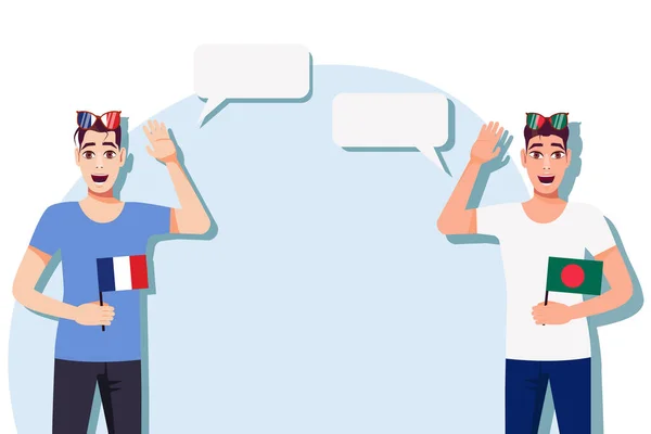 Muži Francouzskými Bangladéšskými Vlajkami Pozadí Textu Komunikace Mezi Rodilými Mluvčími — Stockový vektor
